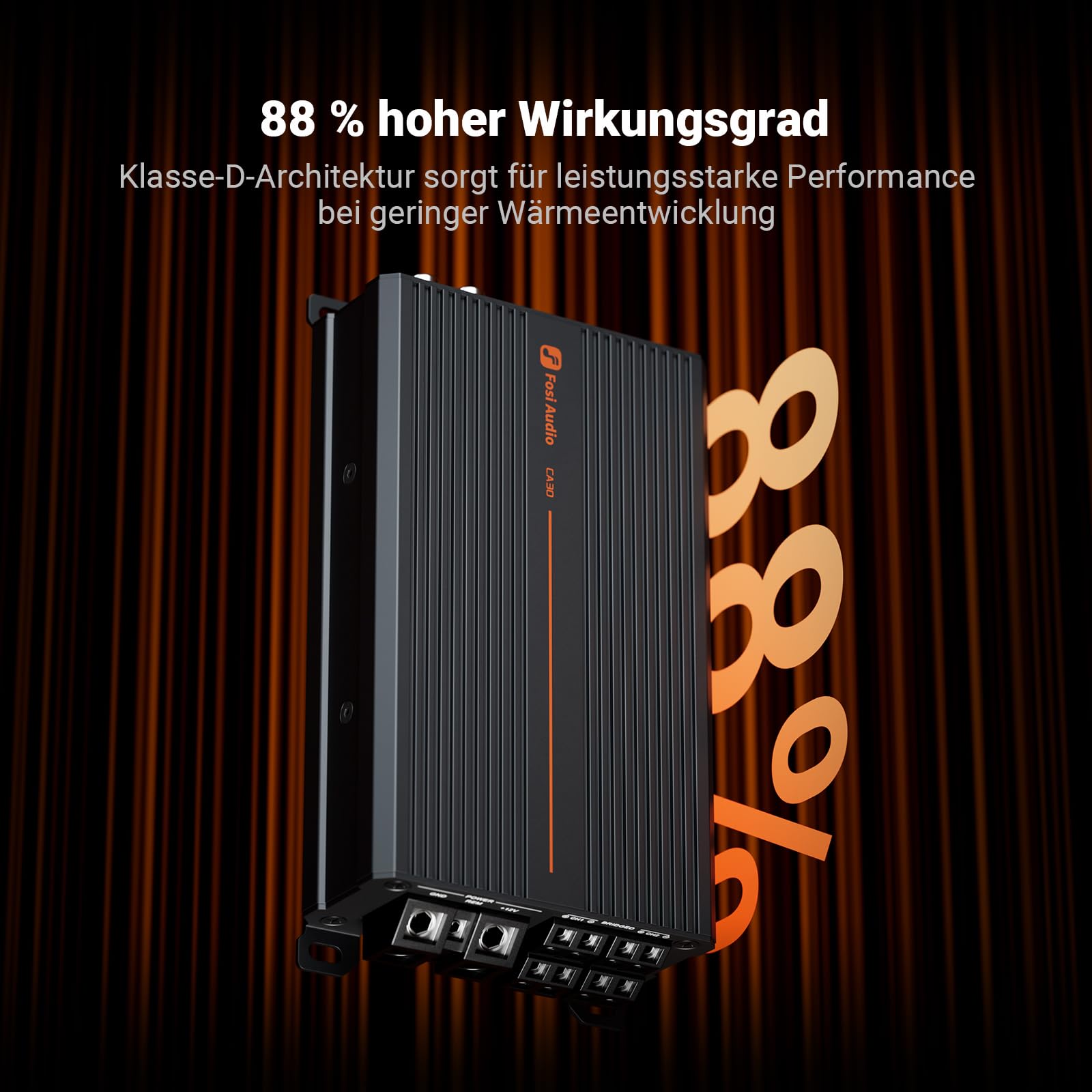 Fosi Audio CA30 4-Kanal-Autoverstärker, Klasse D Endstufe Unabhängige Frequenzweiche, Cinch-/Hochausgang, 88% Wirkungsgrad, 100W x 4 bei 4 Ω/320 W gebrückt,HPF/LPF Filter, 12V Auto HiFi Verstärker