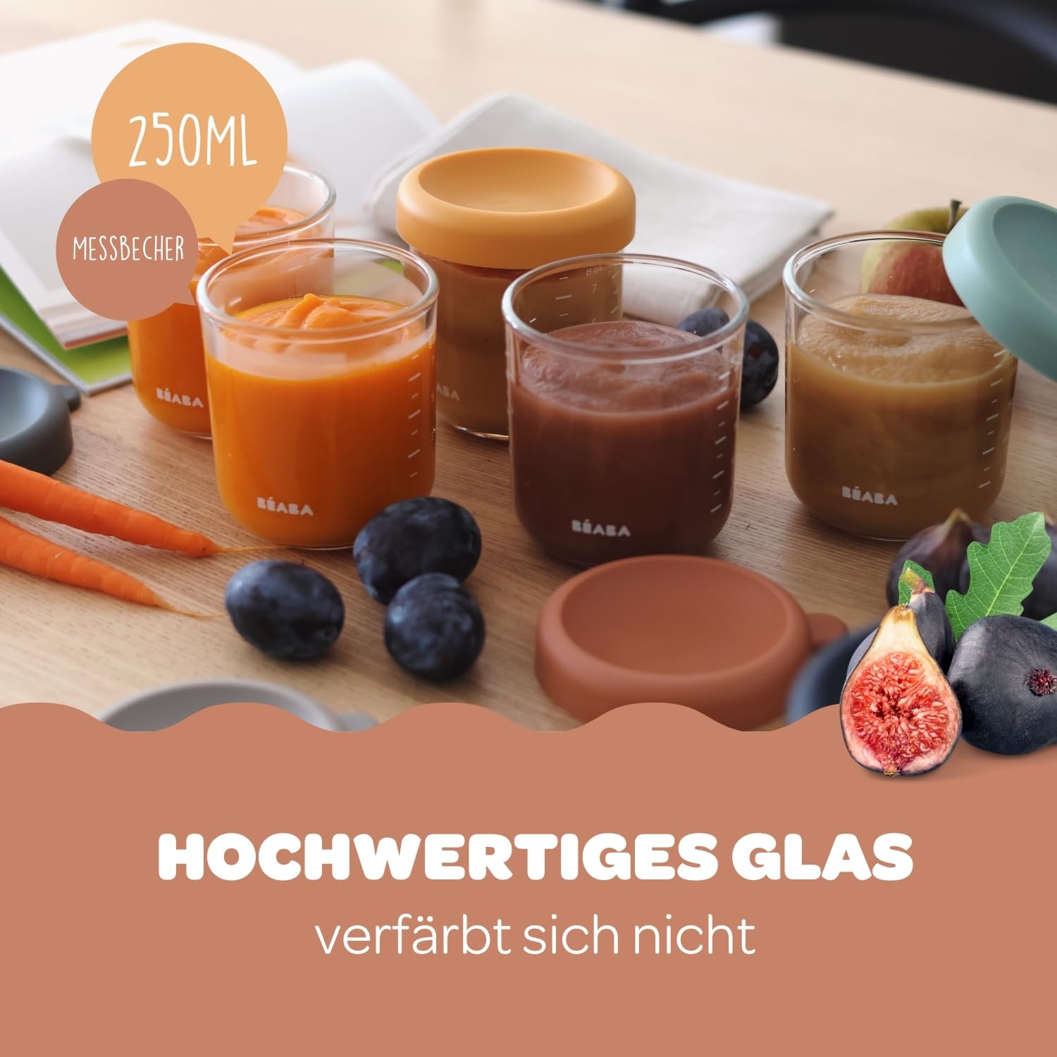 BÉABA - Aufbewahrungsbehälter für Babynahrung - 6er Pack - Skalierung - Temperaturbeständig - Aufbewahrungsbehälter für Babys und Kleinkinder - 250ML - Sunrise