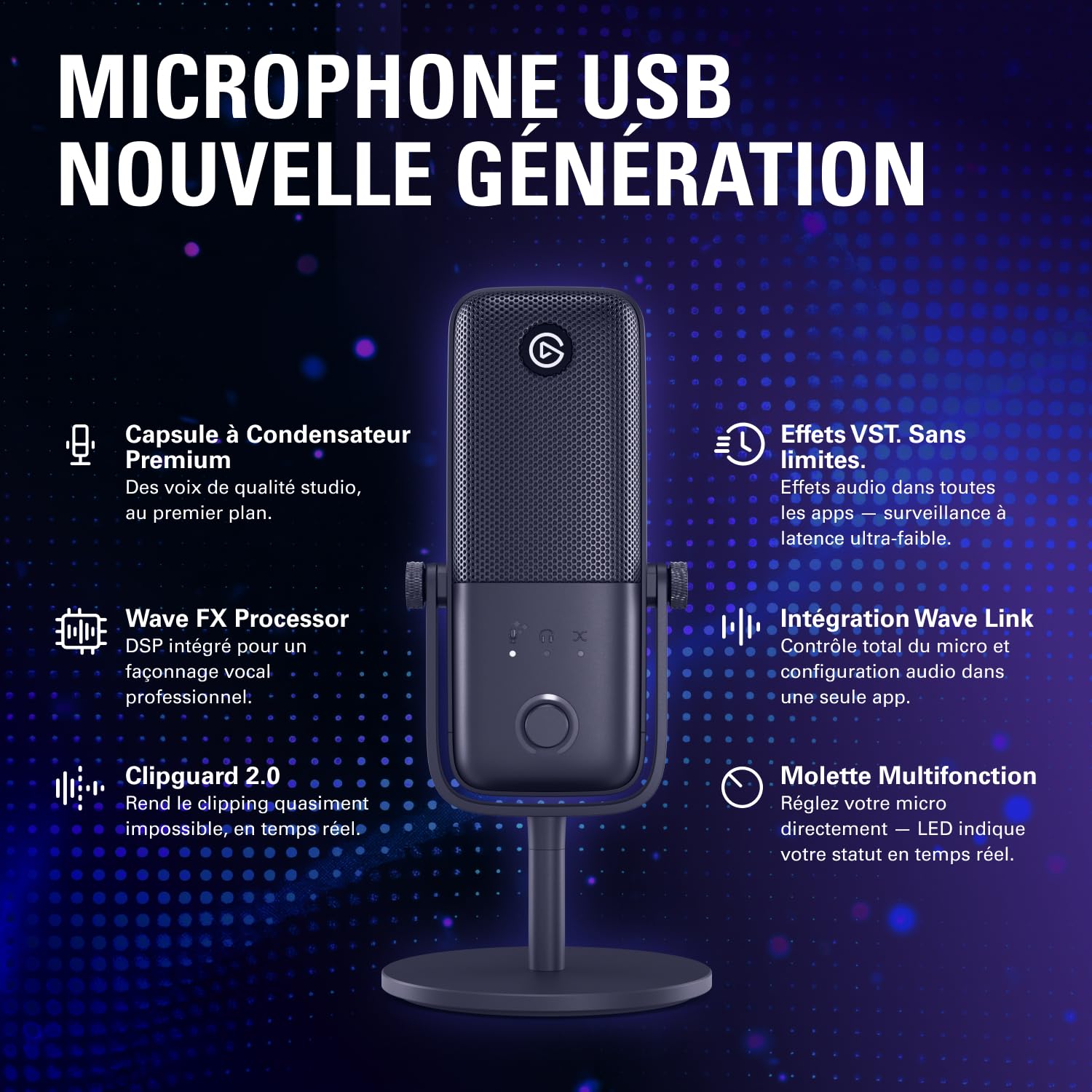 Elgato Wave:3 MK.2 – Micro à condensateur USB | Streaming et podcasting, Wave FX Processor, DSP intégré, Clipguard 2.0, inserts VST, PC/Mac
