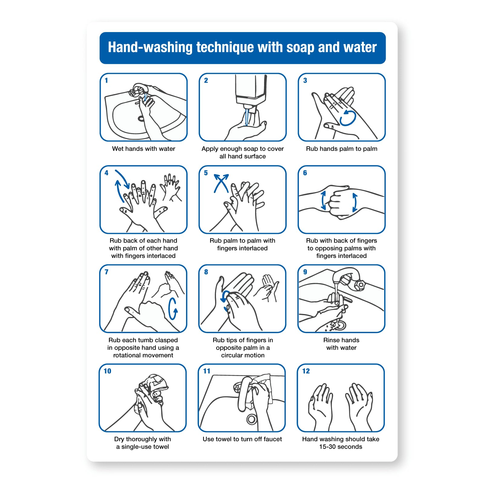 Hand-washing technique with soap and water Sign, Mandatory Hygiene Metal Tin Sign 8 x 12 inch for Industrial & Commercial