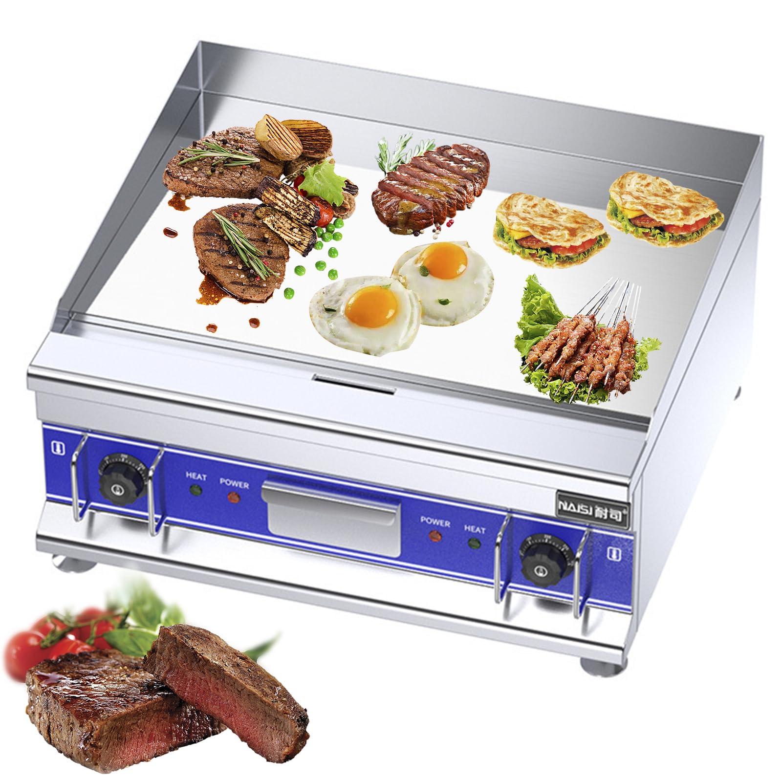 21.6 "X15.7 Encimera Eléctrica Comercial Plancha Plana De Servicio Pesado con Plancha De Hierro Grueso De 10 Mm Antiadherente Placa De Cromo para Uso En Restaurantes 220V/ 5000W