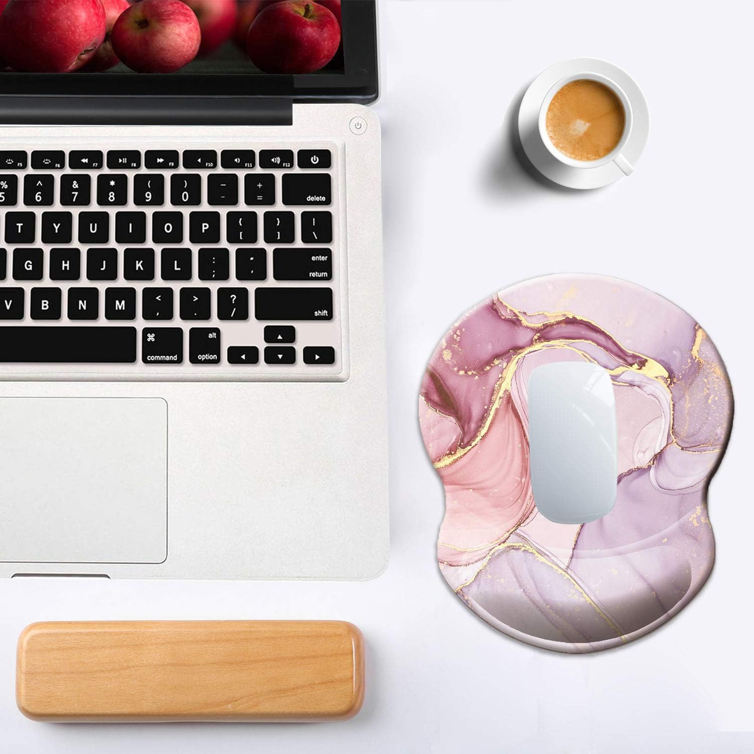 Dooke Ergonomic Mouse Pad with Wrist Support, Cute Mouse Pads with Non-Slip Rubber Base for Home Office Working Studying Easy Typing & Pain Relief,Pink Marble