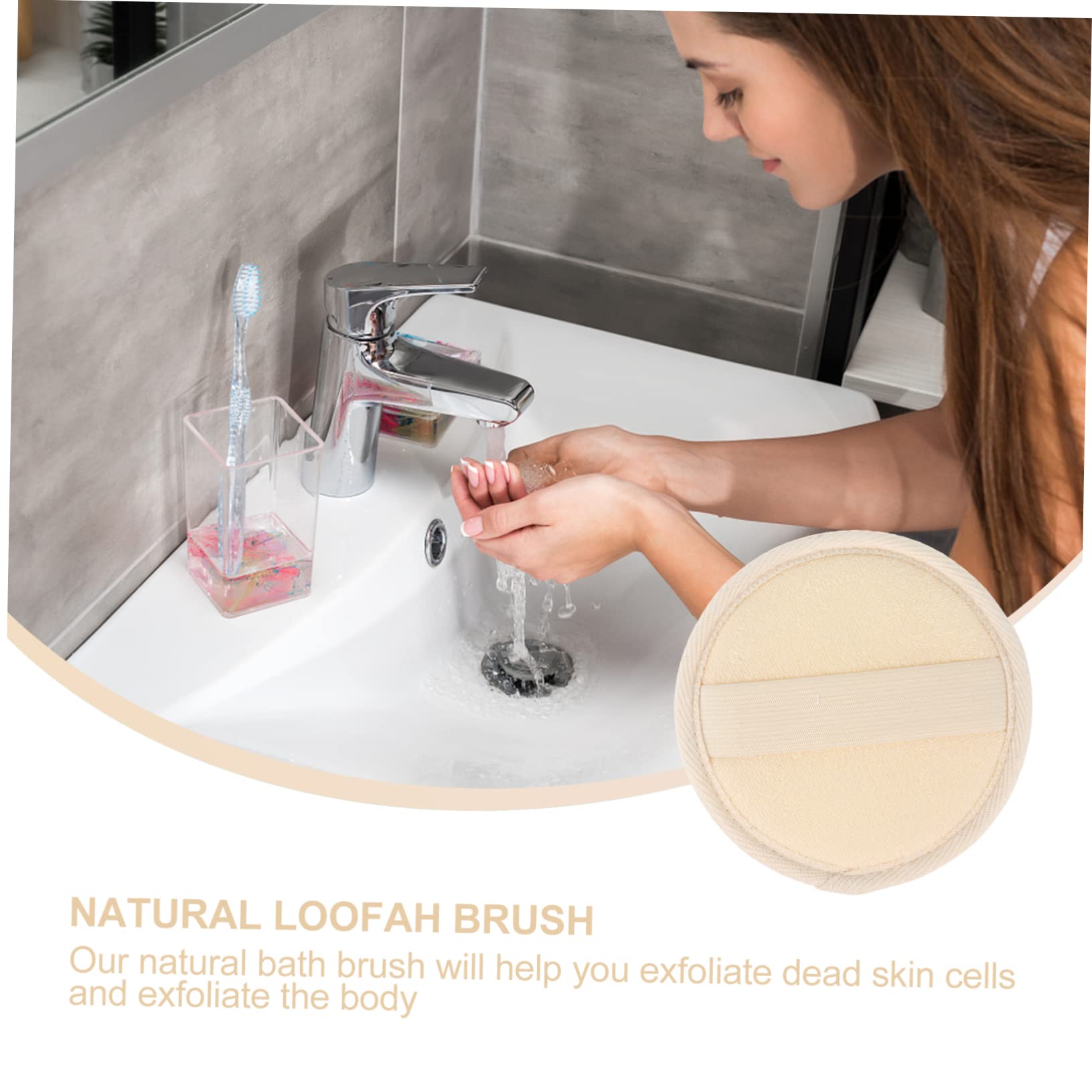 Spugna Esfoliante da Bagno Rotonda 10 Pezzi in Luffa e Cotone | Bianco, Fascia Elastica Posteriore, Si Espande L’acqua e Lascia la Pelle Liscia
