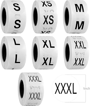 3500 Pcs Size Stickers for Clothing, Size Stickers, Round Black Apparel Labels, for Shirt, Clothing, T-Shirts, Retail 3500, XS,S,M,L,XL,XXL,L