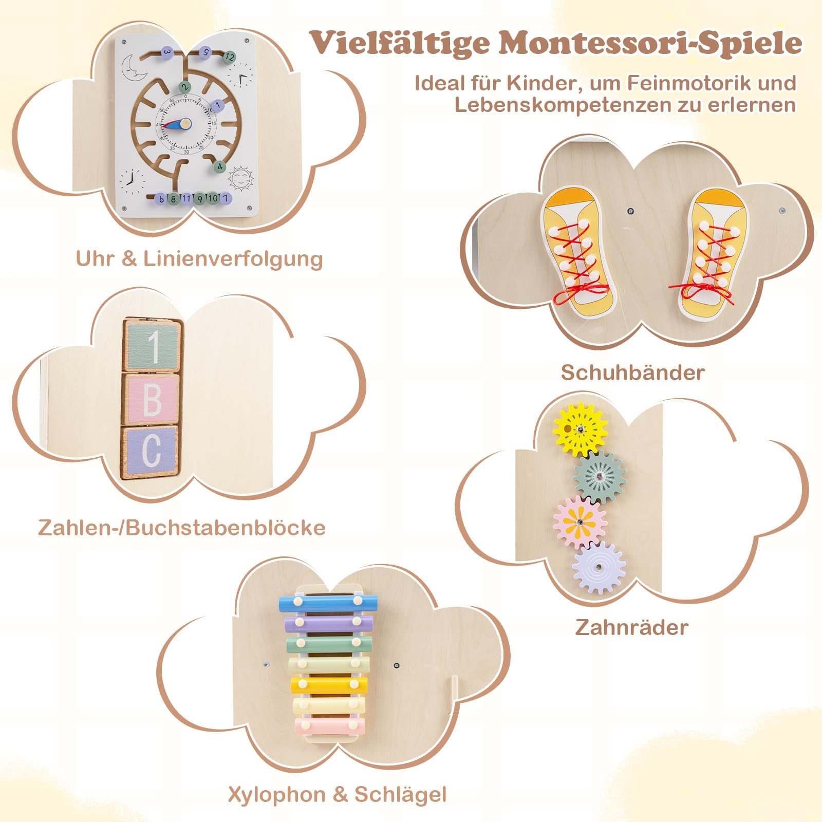 COSTWAY 4 in 1 Lernturm mit Spieltablett, Tritthocker Montessori mit 3 verstellbaren Höhen & Abnehmbarer Tafel, Trittleiter aus Buchenholz, Trittschemel für Kinder ab 3 Jahren