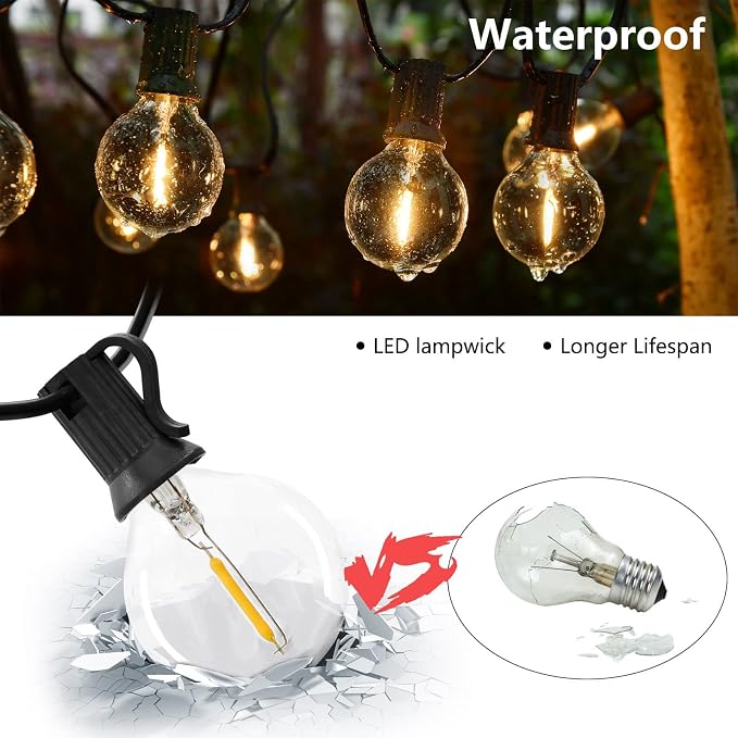 100ft Luces de cadena para exteriores impermeables luces de patio,globos de led irrompibles certificados UL exteriores e interiores miniatura 3
