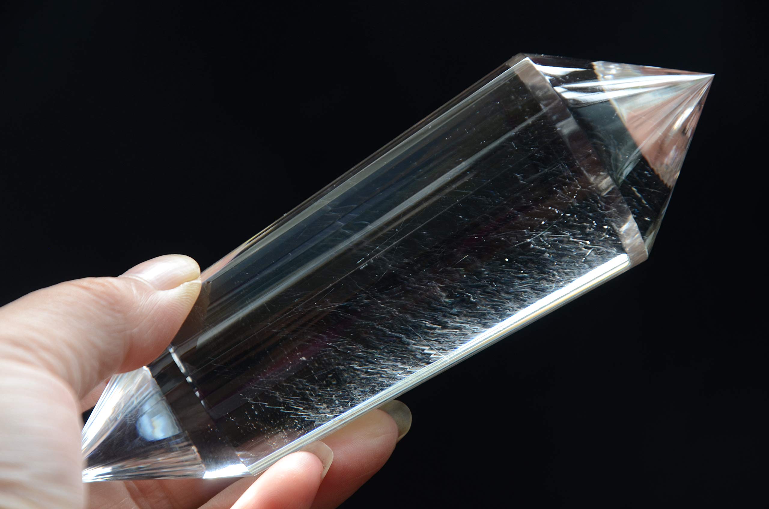 Kexin CrystalReal Tibet Himalayan High Altitude Clear Rutilated 48 Sided Crystal Point Quartz Vogel Wand 5.47 Inch Spiritual Reiki Healing