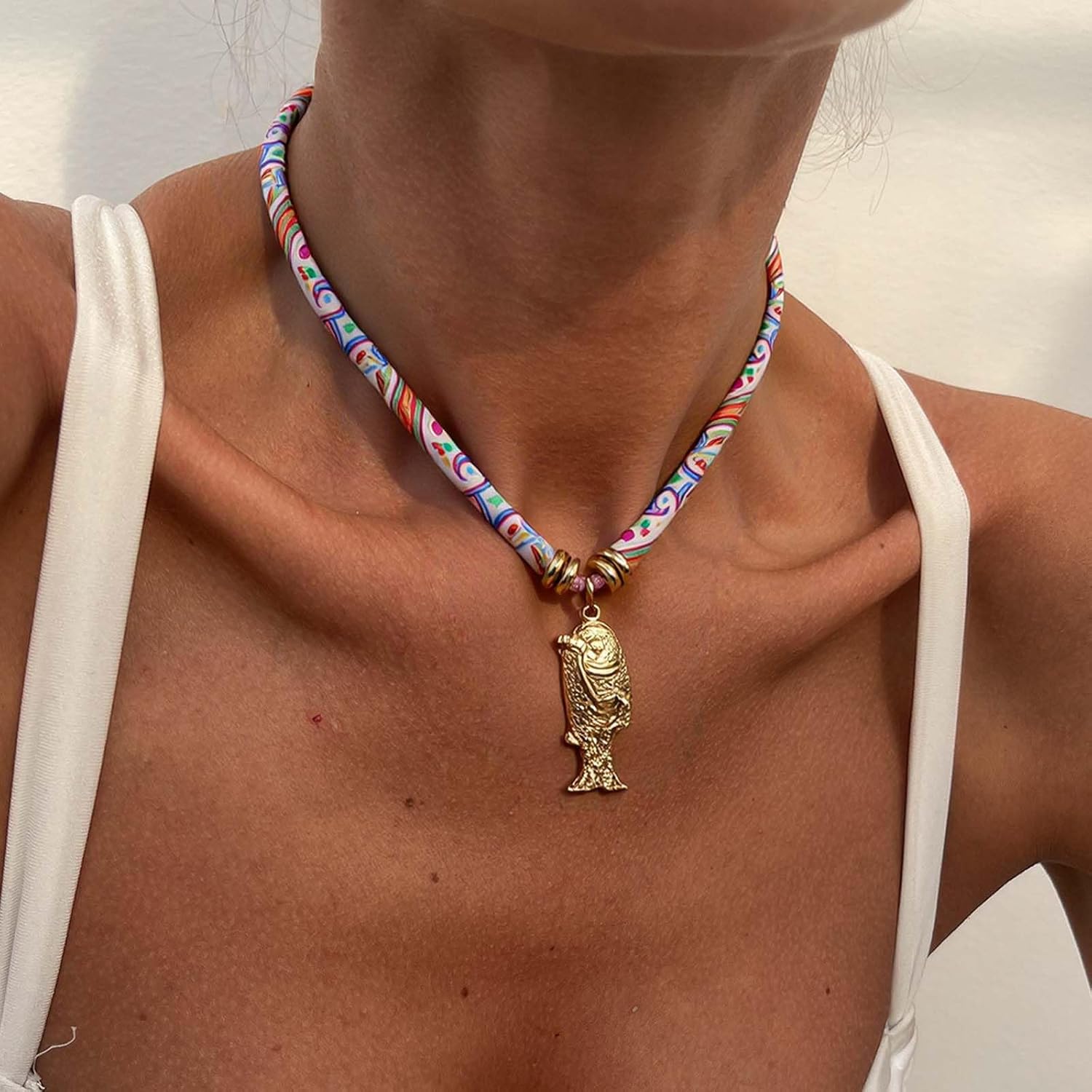 Aonklot Scarf Necklace with Charm Fish Charm Necklace Conch Shell Jewelry Beach Starfish Necklaces Conch Costume Jewelry - Image 2