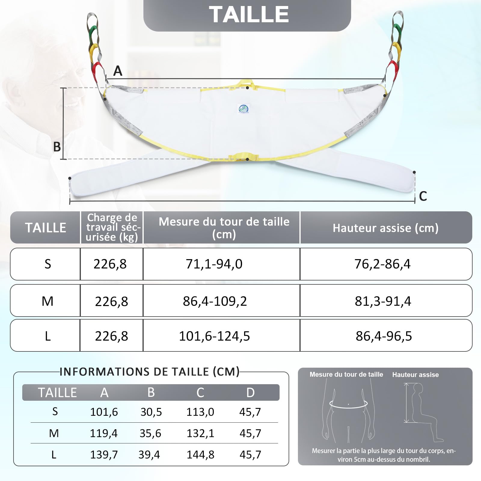 Sangle de Verticalisation pour Lève-Personne 230 kg, Sangle Sit to Stand avec Rembourrage Épais, Ceinture Réglable de Transfert Patient, Aide au Lever pour Fauteuil Roulant (L)