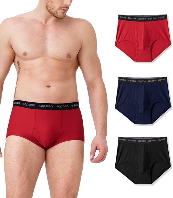 LAPASA Men's Sports Briefs Anti Chafing Underwear, Quick Dry Travel Undershorts Underpants, Breathable, Light, Soft, Pack of 3 M121