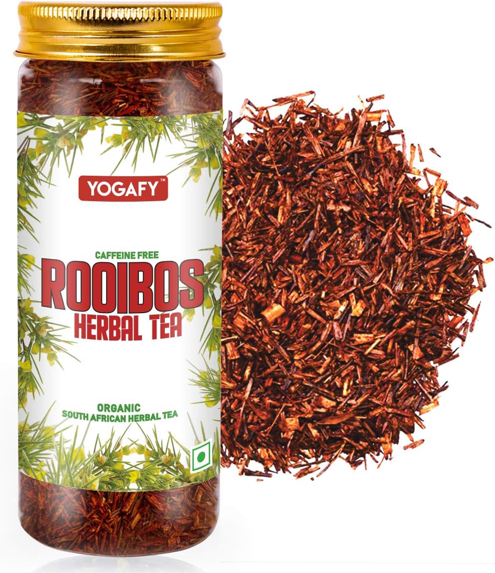 Rooibos Herbal Tea - 100g Pack || ANTI-INFLAMMATORY || Caffeine-Free - 100% | Natural Ingredients - Flower Based - Farm Fresh - Non-GMO | Eco-Conscious Pet Jar Packaging