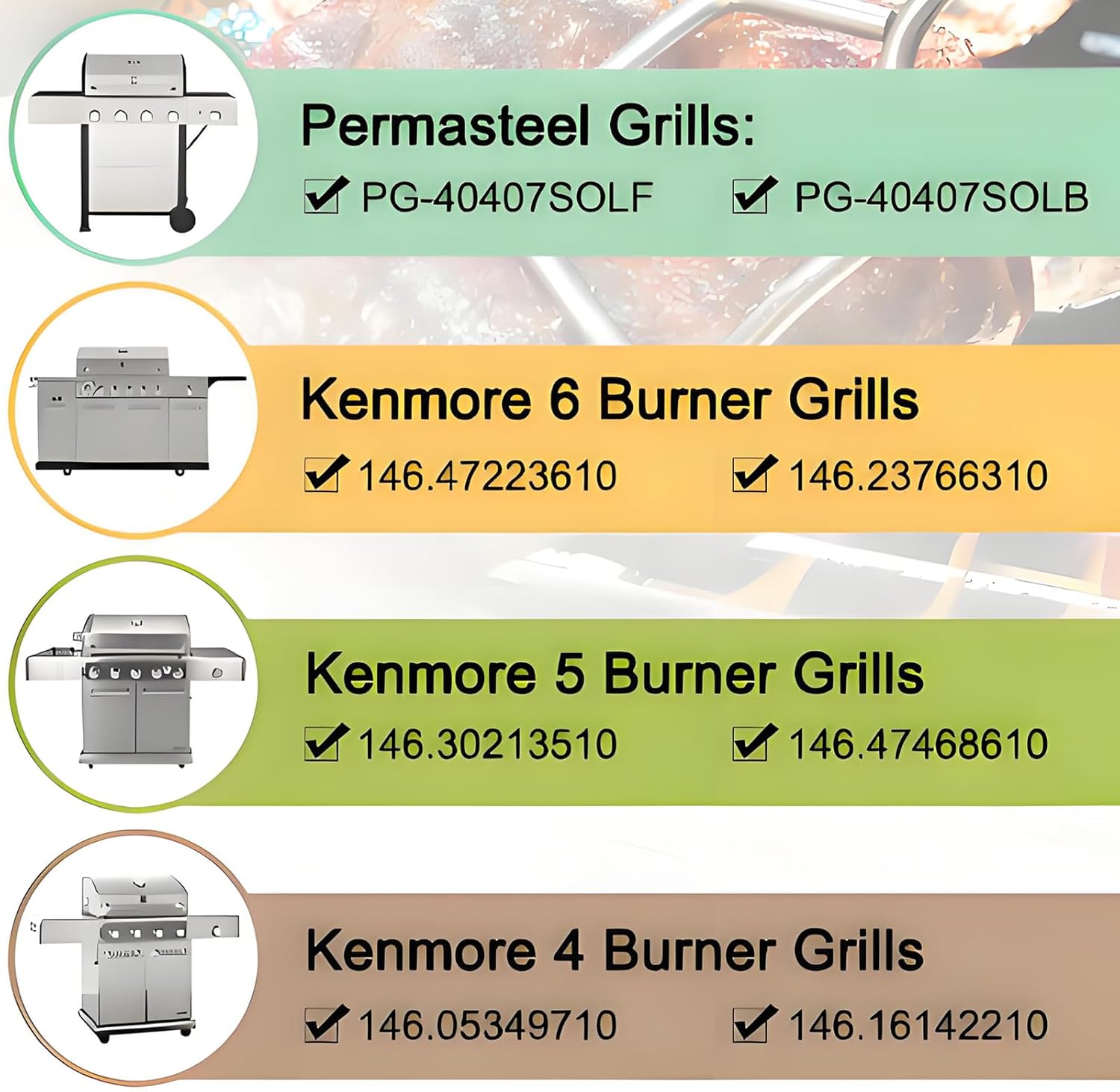 Grill Burner Tubes Heat Plates for Kenmore 6 Burner 146.23681310 146.47223610 146.23766310 Gas Grill, Stainless Steel BBQ Grill Replacement Parts for Permasteel Grills