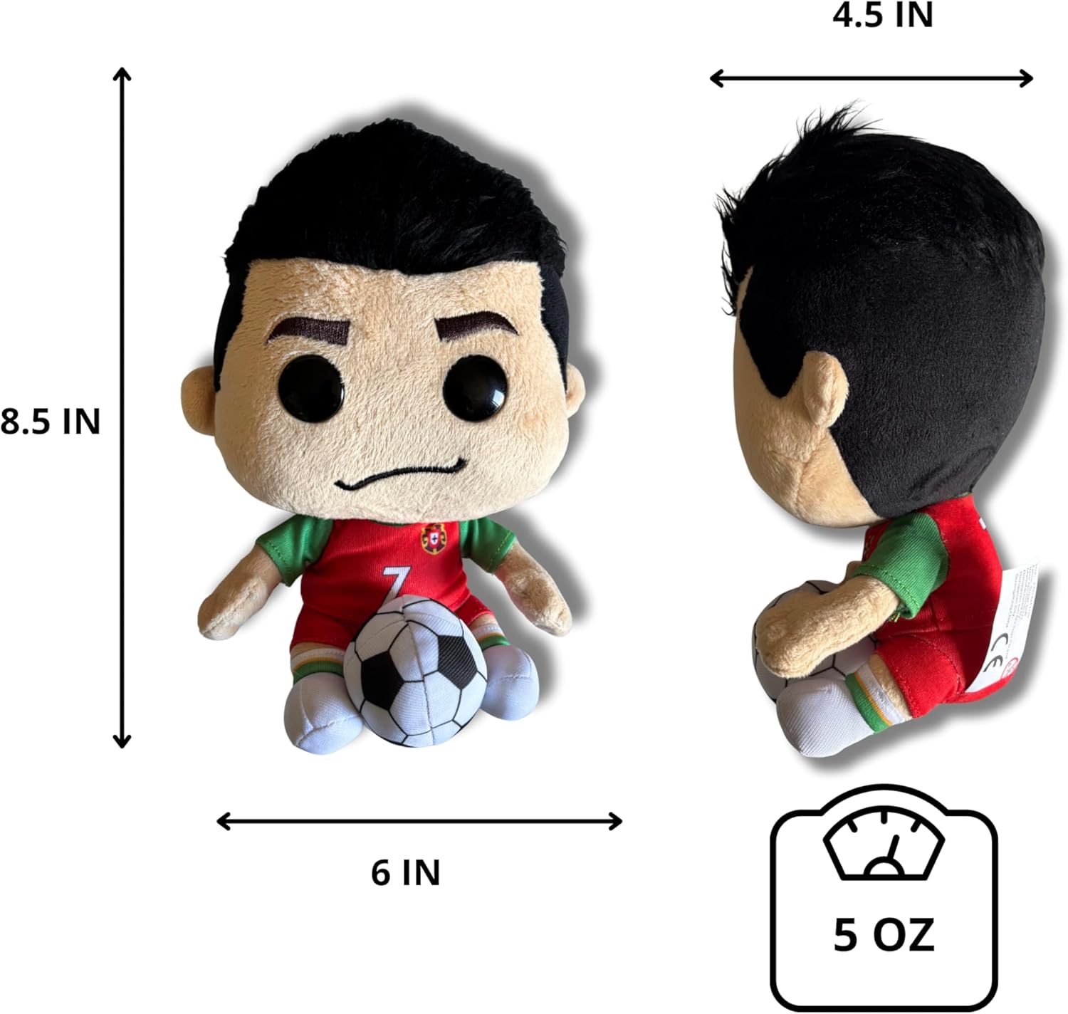 Ronaldo Plush – Soccer Star Collectible with Jersey Number 7 – Peluche de Ronaldo – Soccer Gift for Boys, Girls & Fans – Number 7 Soccer Player Plush Toy