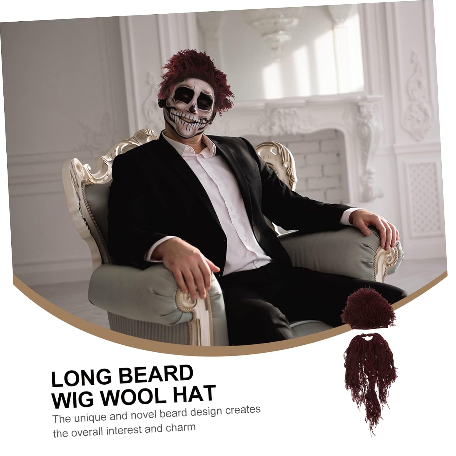 Holibanna 1Pc Fake Beard Wig with Woolen Hat Cosplay Props for Creative Costume Parties Thick and Comfortable Design for Adults for Photo Shoots and Fun Events
