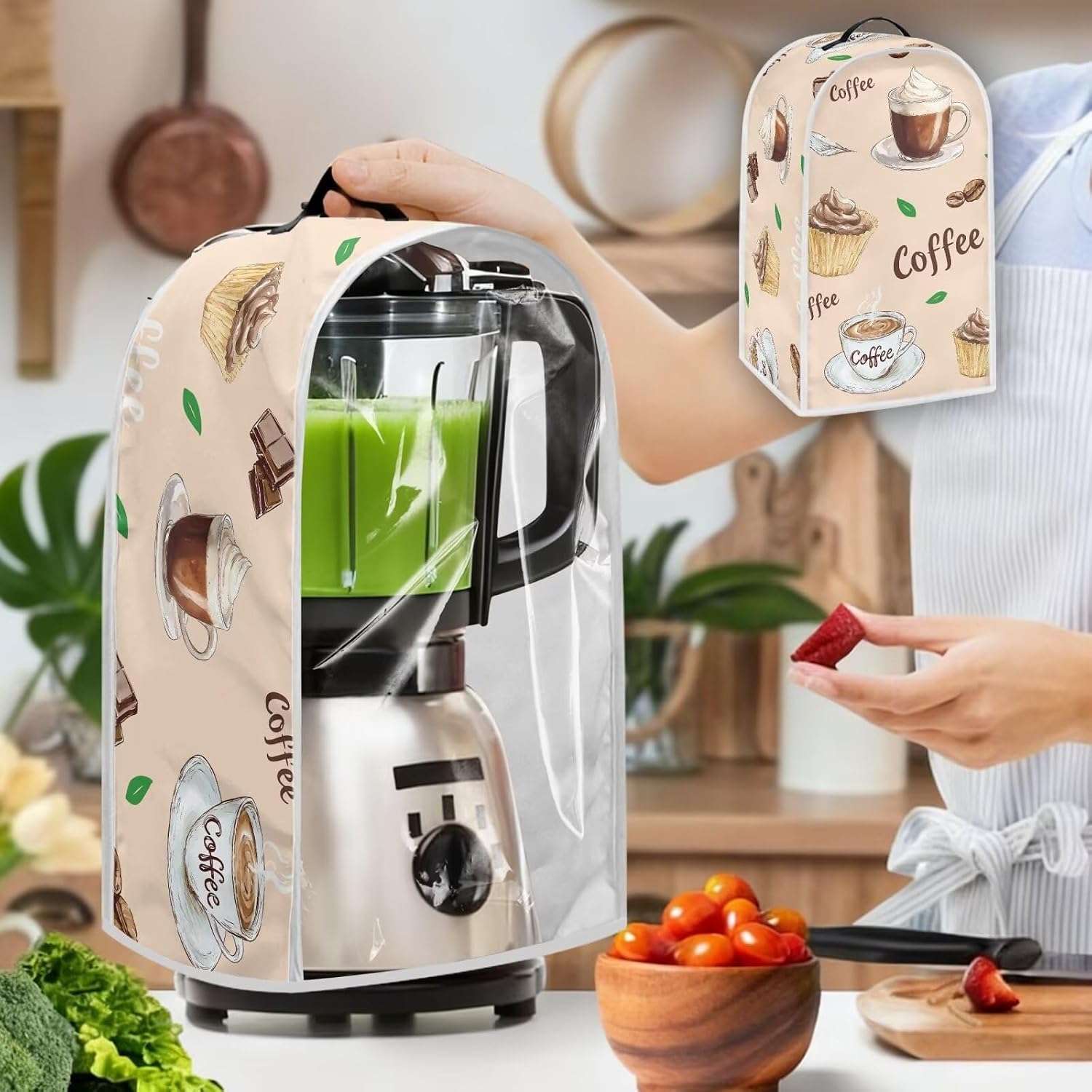 doginthehole Coffee Cake Clear Blender Dust Covers Transparent Stand Mixer or Coffee Maker Appliance Cover, Anti Fingerprint Polyester Dust Proof Stain Resistant Blender Cover for Home Kitchen