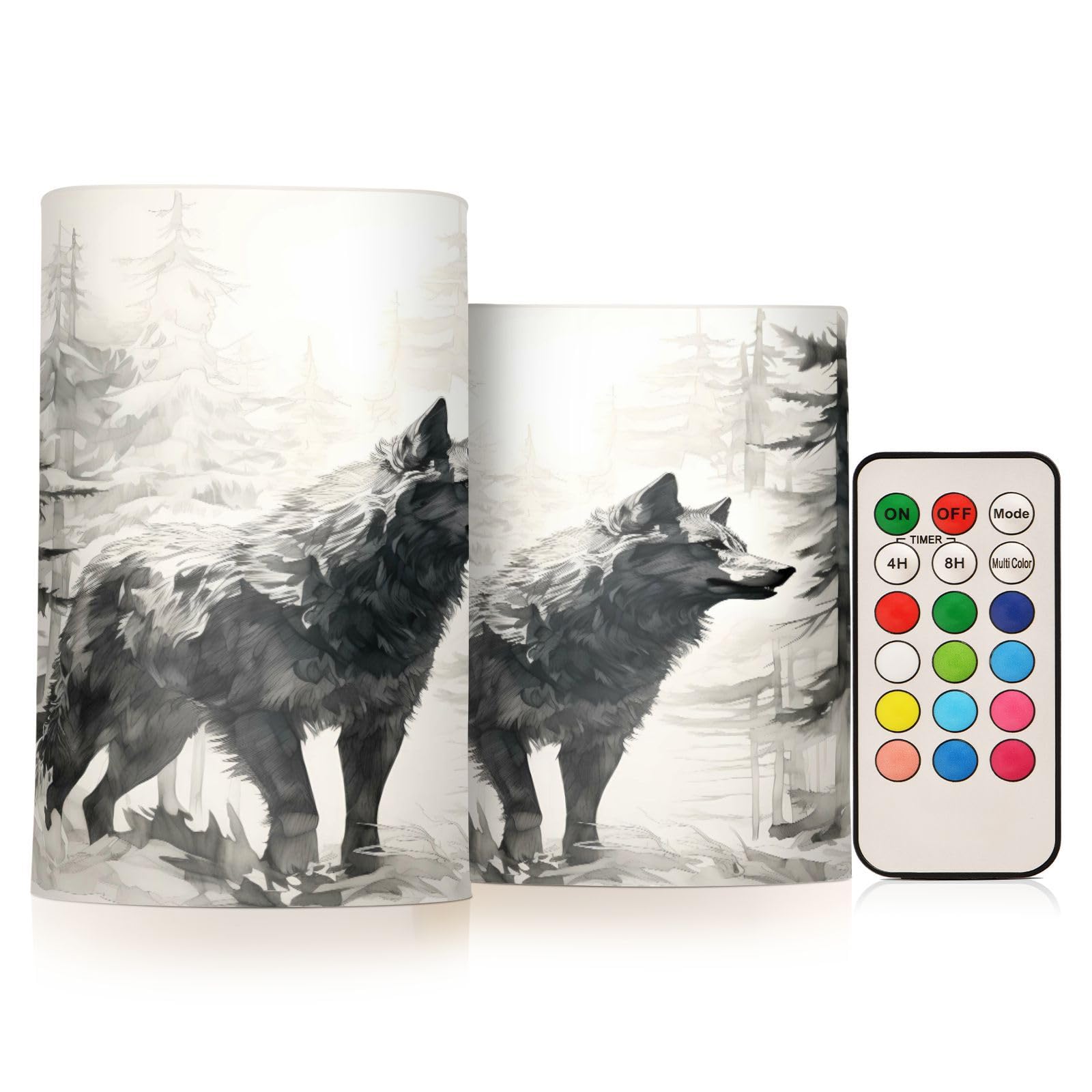 ALAZA Wolf (22) Flickering Flameless Candles Battery Operated with Remote Timer,Tea Light Candles LED Pillar Votive Candles Set of 2 for Outdoor Indoor Decorations