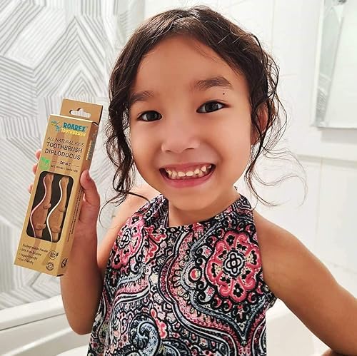 Miniatura 9 de ROARex Cepillo de dientes vegano para niños  Diseño de dinosaurio  Cepillo de dientes natural biodegradable y compostable a base de plantas  Tema de