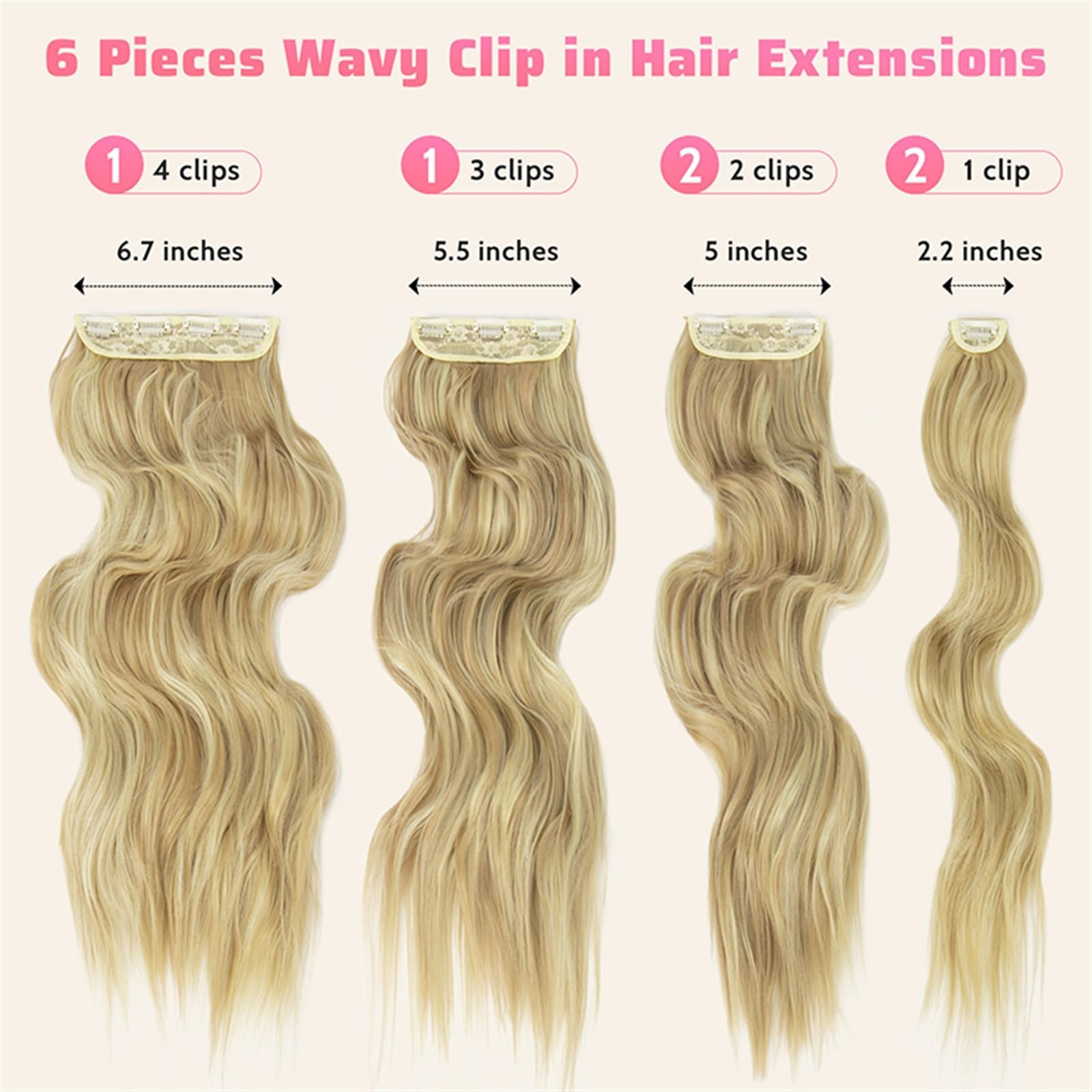 Extension Capelli 6 Pz/set Estensioni Dei Capelli Sintetici 22 Pollici Clip Di Biondi In Lunghe Ondulate Posticci Spessi A Testa Piena for Le Donne Invisibili