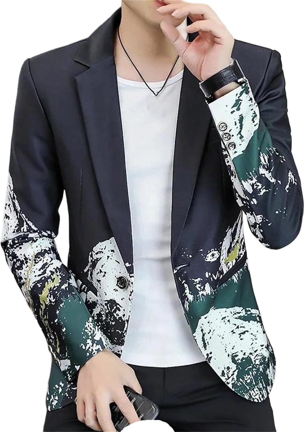 Men Slim Fit Printed Blazer Casual Business Suit Jacket Solid Color Sport Coat for Work Party