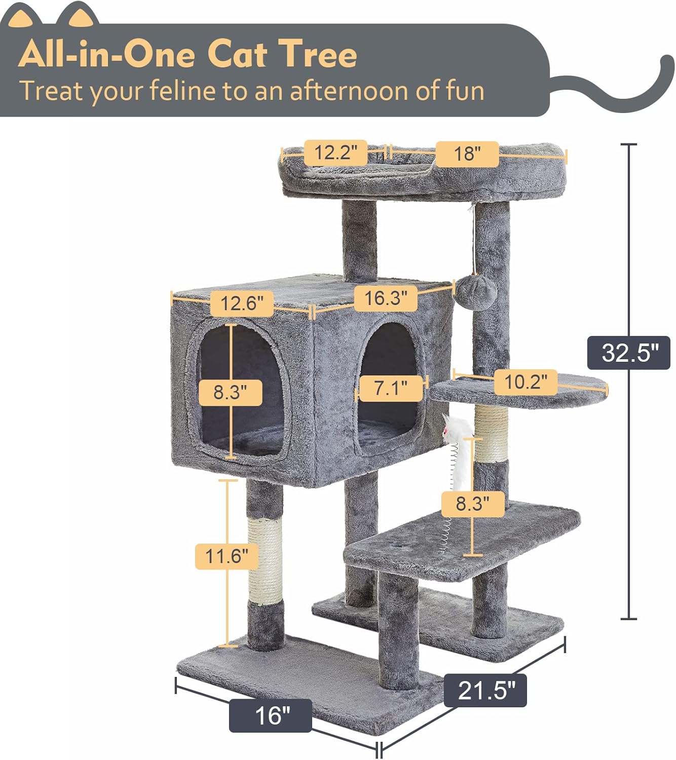 SUPERJARE Cat Tree with Toy Mouse, 32.5 inch Kitty Activity Center with Scratching Posts, Indoor Cat Tower with Condo and Platform - Gray : Pet Supplies
