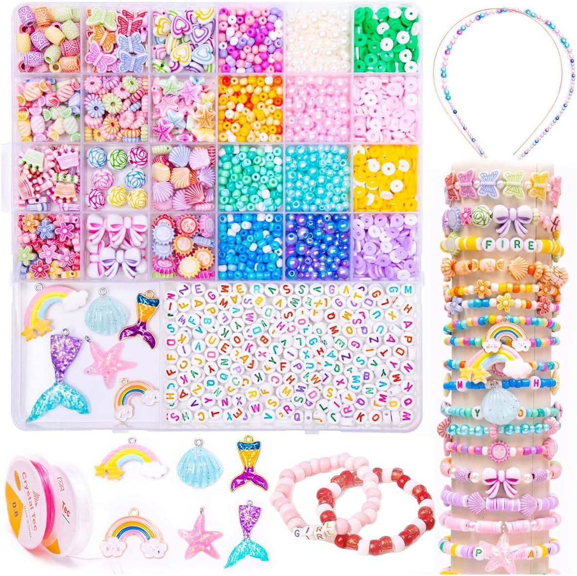 Bracelet Making Set, Beads Kit, Mermaid Beads for Bracelet Making, Various Type Bead Assorted Set with Shell Pendants for Jewelry Necklace DIY Craft for Girls