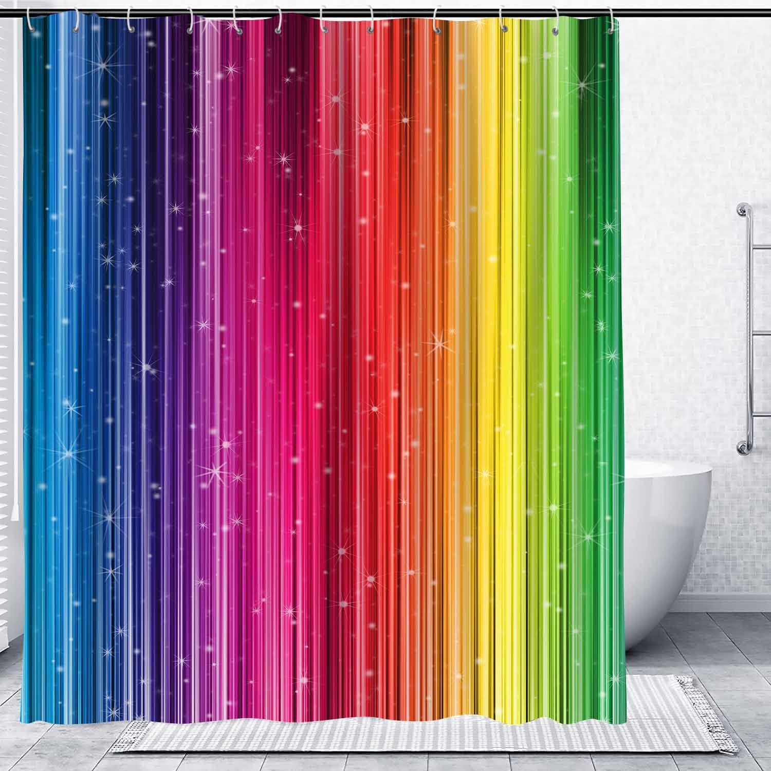 Rainbow Stripes Shower Curtain, Colorful Ombre Color Art Home Decor Bathroom Curtain, Washable Polyester Fabric Shower Curtains with Hook, No Liner Need YLYYNT2468 (7278)