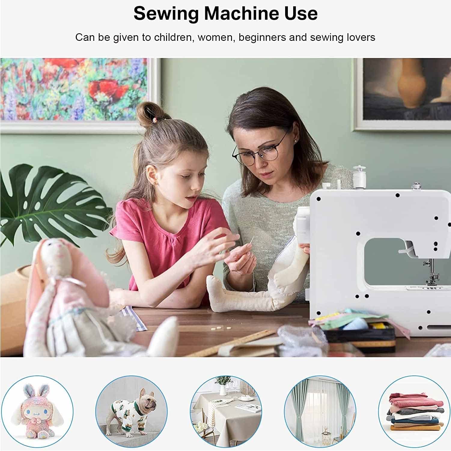 Naaimachine voor beginners, draagbaar, elektrisch met 12 geïntegreerde steken, 6 naaivoeten, pedaal, 2 snelheden, snel naaien voor kleding, stoffen en doe-het-zelf thuis