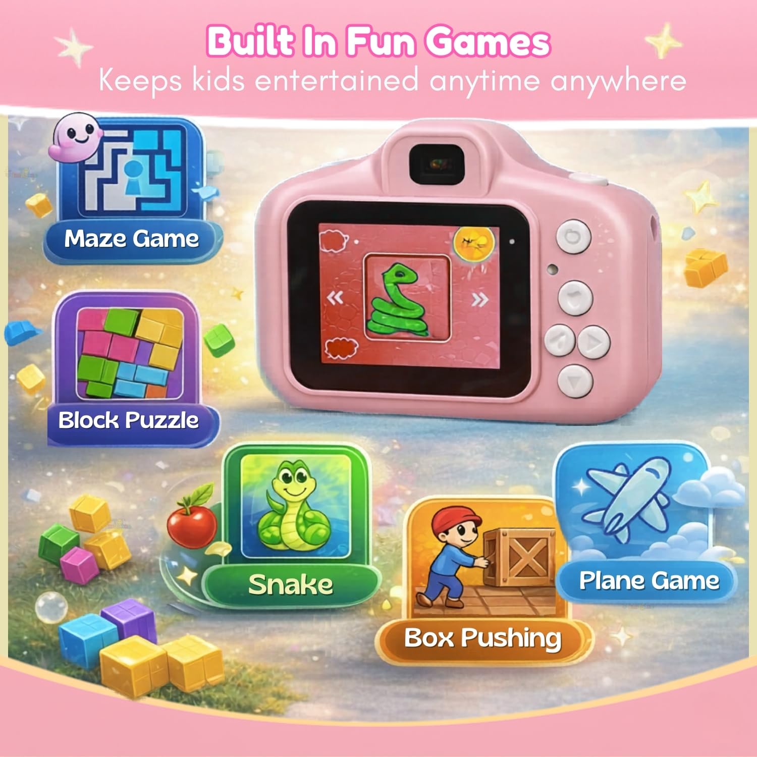 Toy Imagine Kids Digital Camera 3.0MP &1080p Video Photos 2-Inch Screen, USB Rechargeable & Portable Fun Mini Toy Camera for Boys & Girls Age 3–12 Educational Birthday Gift Supports 32GB SD Card(Pink) — Amazon image 4