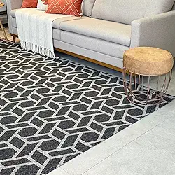 Tapete Sala 2x3 Dubai Antiderrapante Fácil De Limpar (PRETO E MARROM GEOMETRICO)