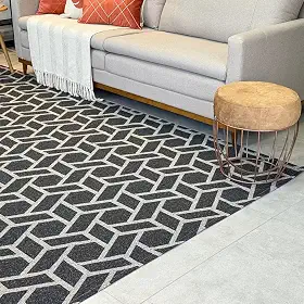 Tapete Sala 2x3 Dubai Antiderrapante Fácil De Limpar (PRETO E MARROM GEOMETRICO)