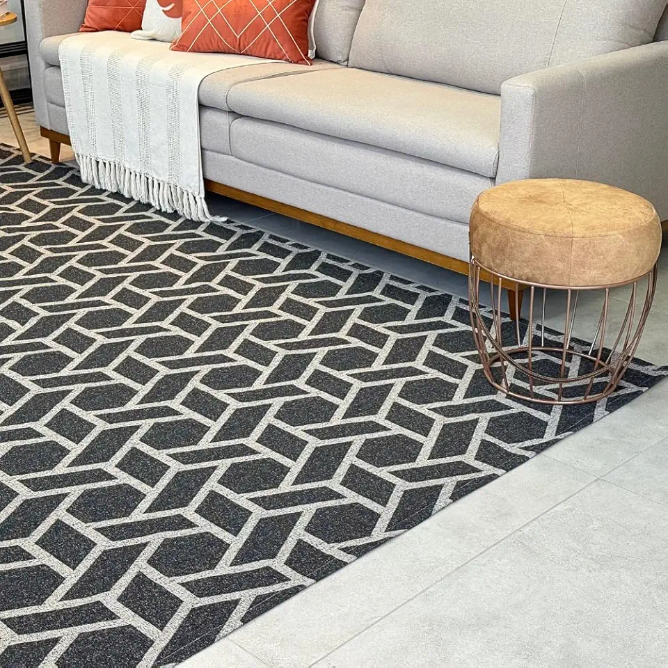 Tapete Sala 2x3 Dubai Antiderrapante Fácil De Limpar (PRETO E MARROM GEOMETRICO)