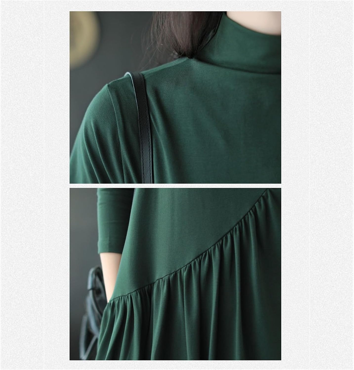 Generic Women Flowy Dress Casual Mock Neck Long Sleeve Dress Solid Loose Oversized Pullover Fall Maxi Long Dress with Pockets