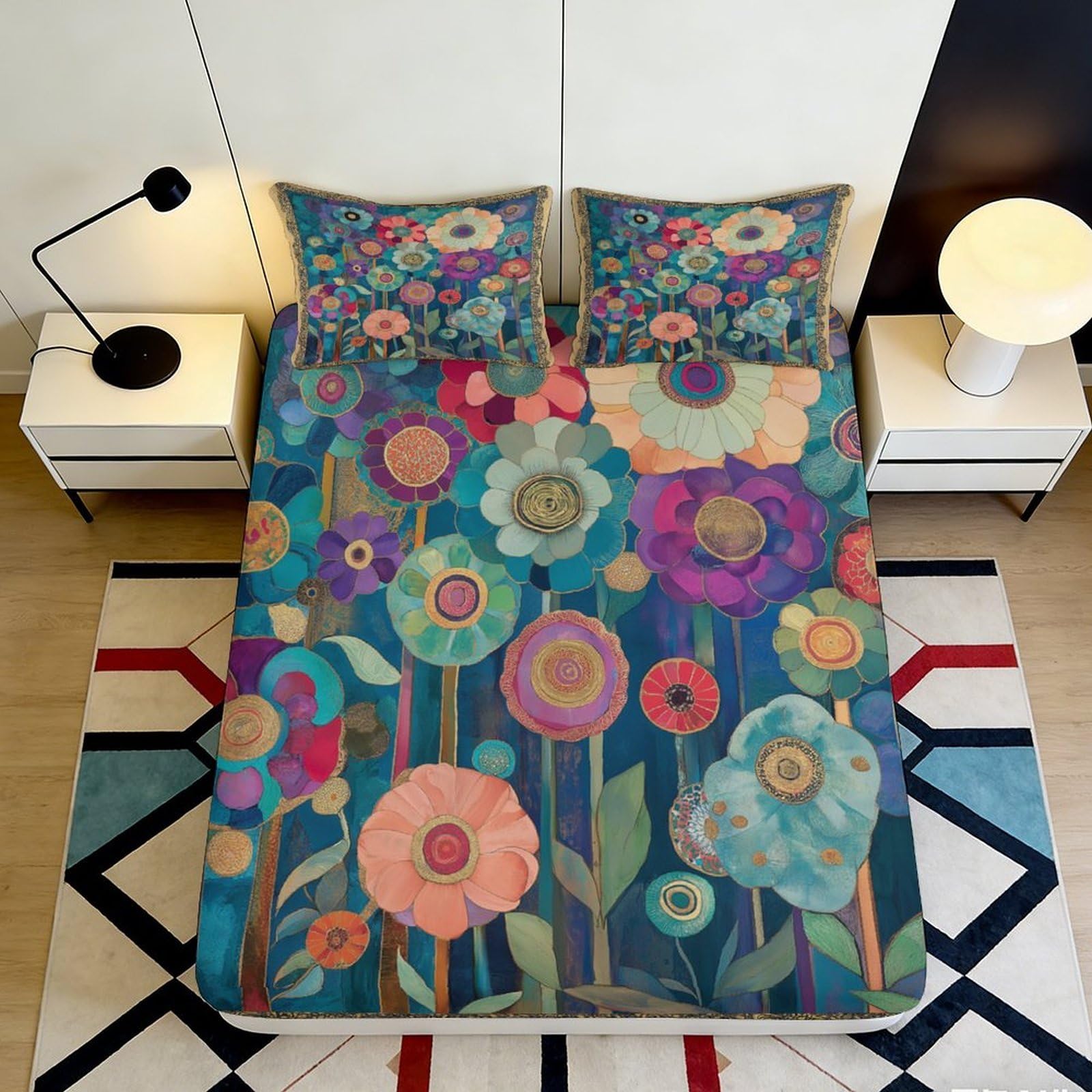 Pnayamiorkfel Style-9 3D Printed Floral Garden Fitted Sheet Microfiber Colourful Blossom Mattress Cover For Bedroom Guest Room Dorm Decor 90X200x25cm