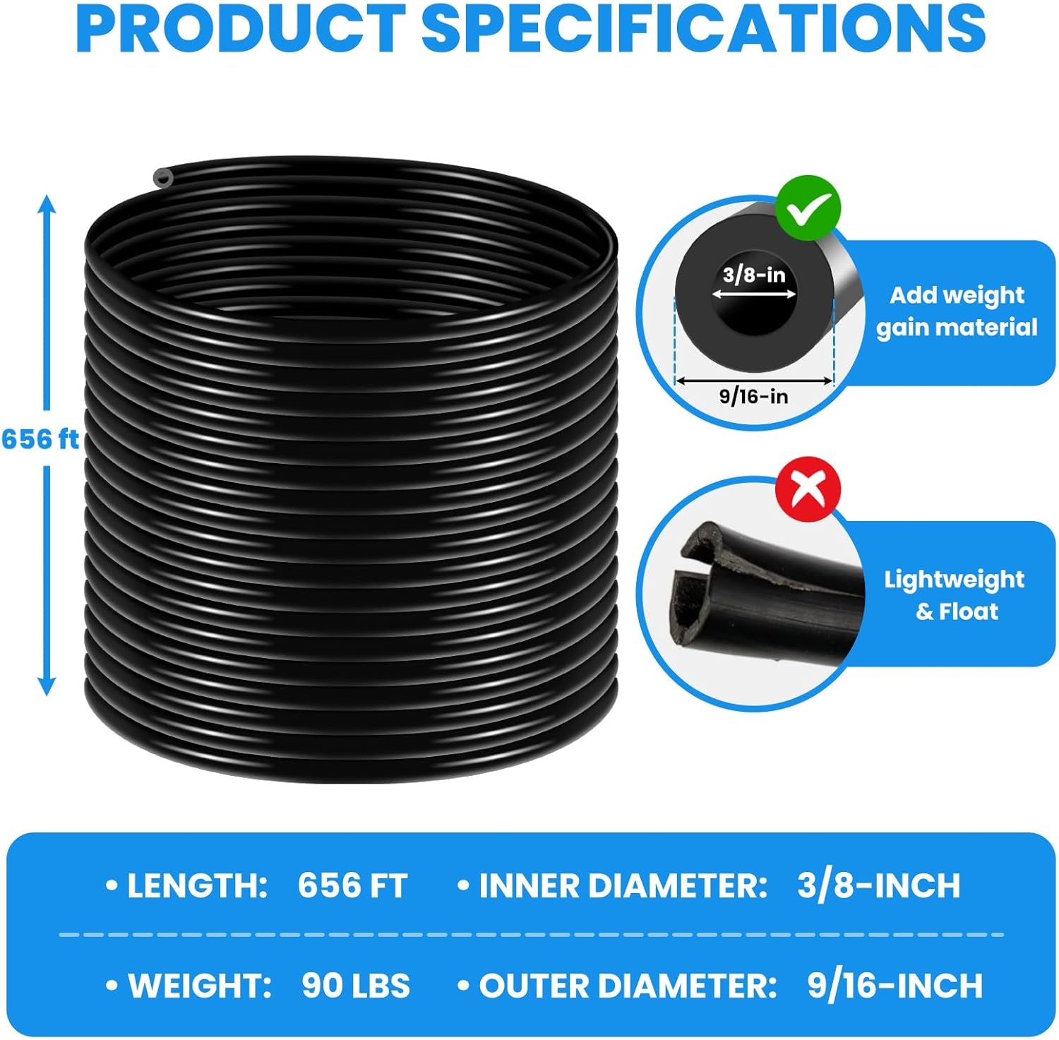 656 FT 1/2 Irrigation Tubing, 1/4 Inch Drip Line,Suitable for Garden Watering, Pond Buried Pipes, Fish Tanks, Aquaculture Drip Hose（200 Metres）
