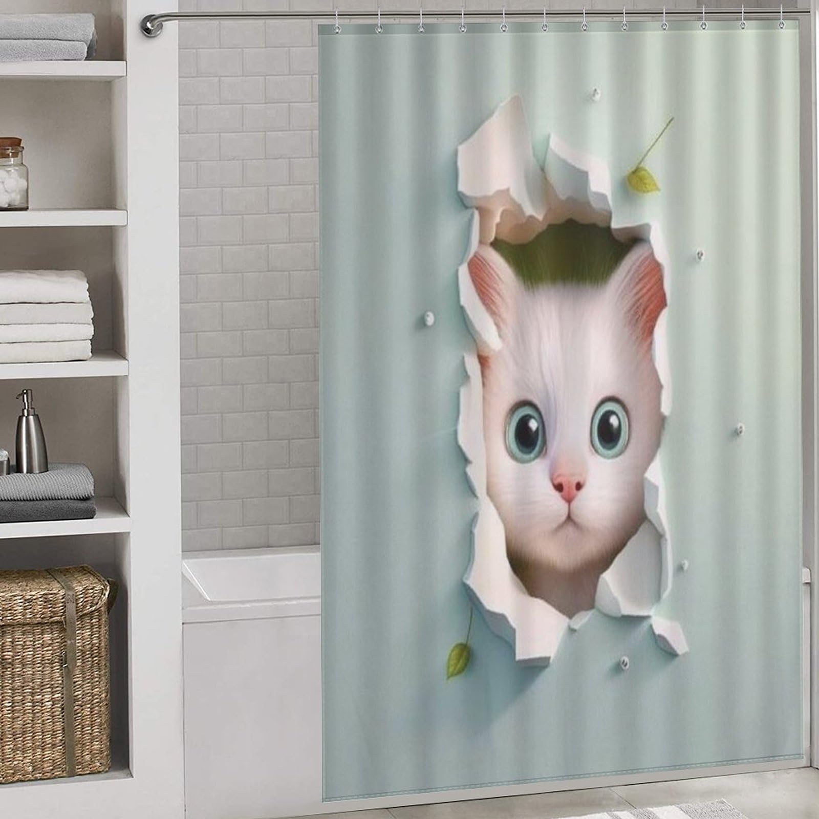 Rideau de douche chat imperméable en polyester lavable 152x183cm