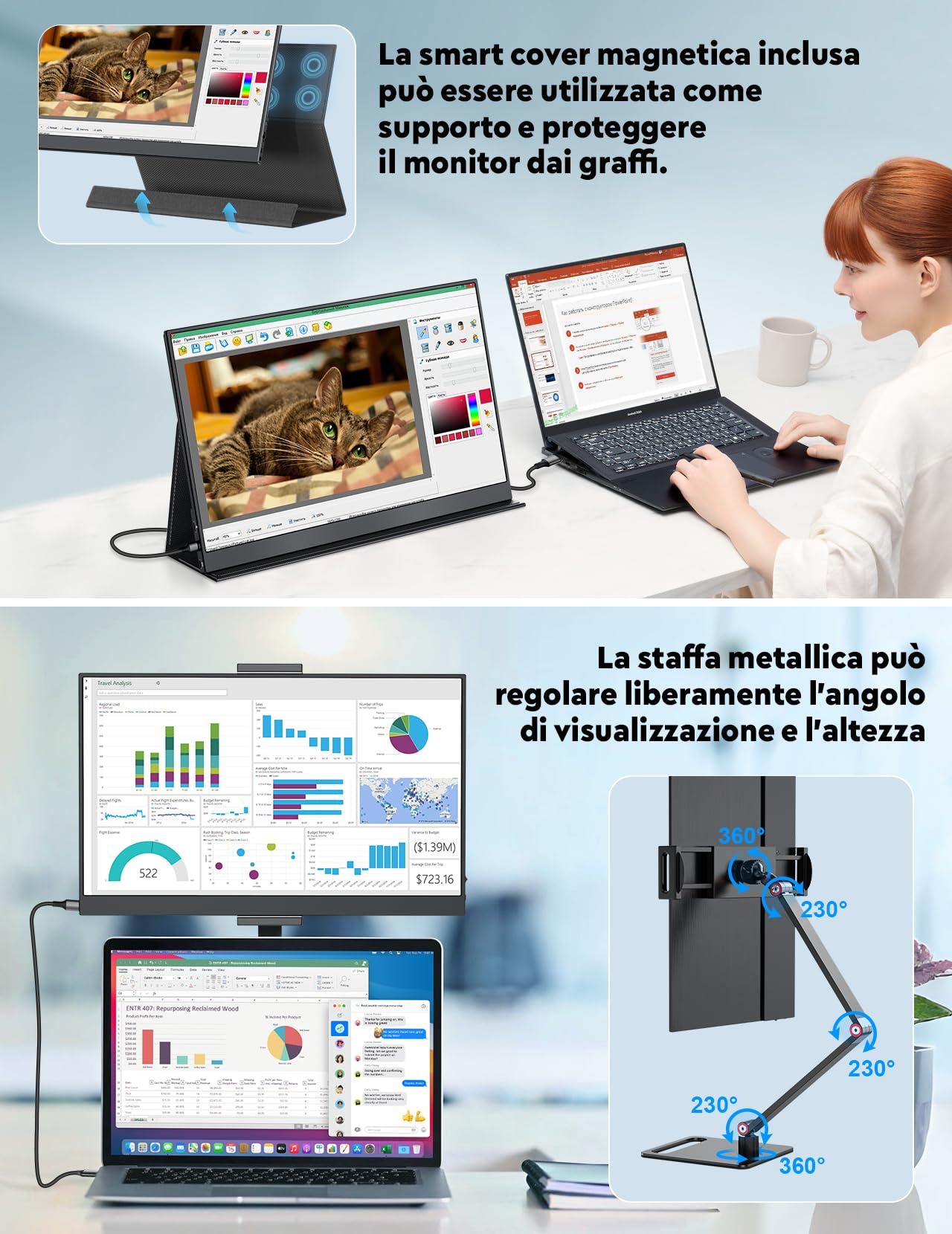 MAGICRAVEN Monitor Portatile, Schermo Portatile 15,6" 1080 FHD IPS Display, HDMI USB C Monitors con Altoparlanti, HDR Esterno Monitor per Laptop PC Mac X-Bo, con Supporto in Metallo & Cassa