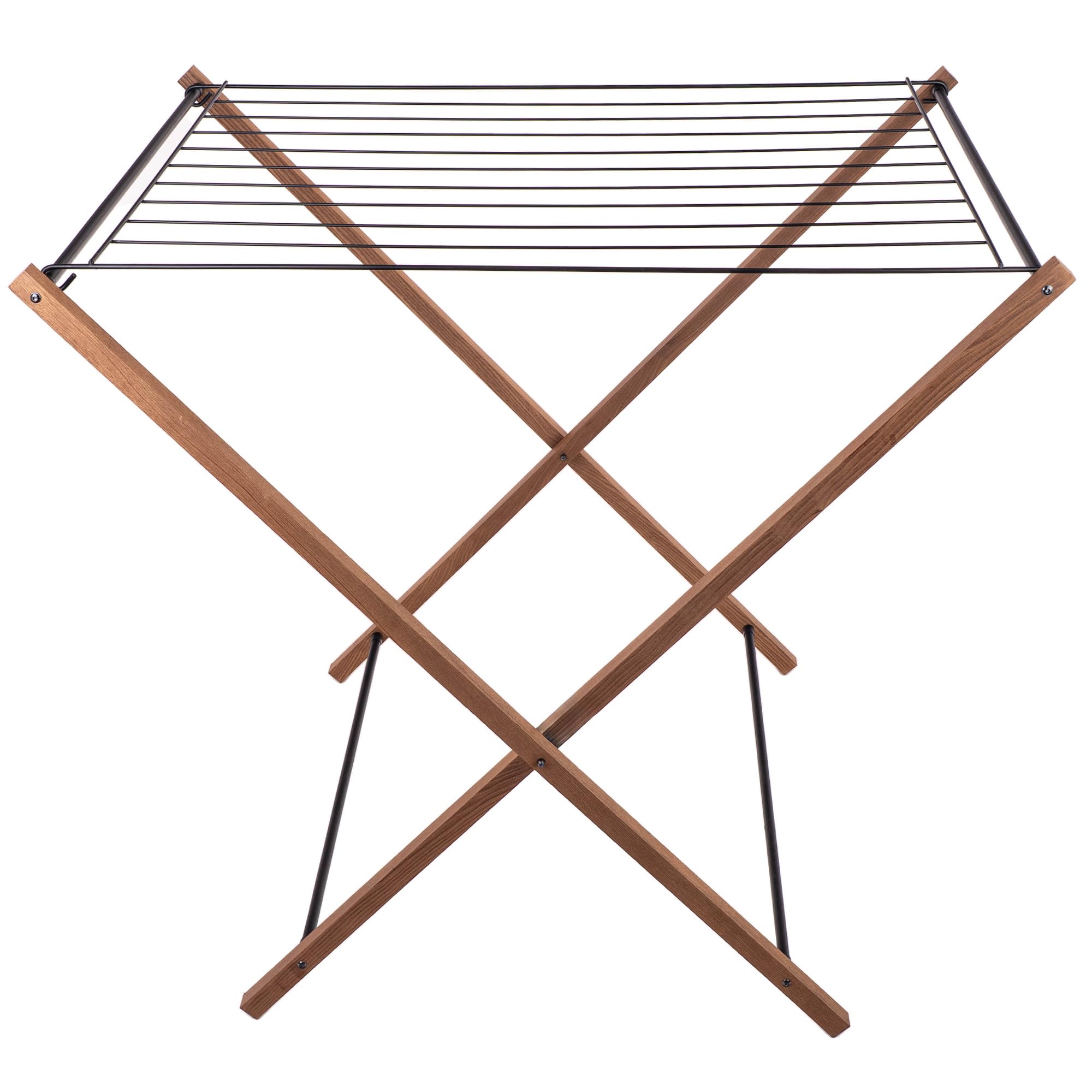 KADAX Wäscheständer aus Holz, 7m² Trockenfläche, 98 x 89 cm, klappbarer Standtrockner zum platzsparenden Trocknen von Kleidung, Handtüchern & Bettwäsche, Stabiler Wäschetrockner