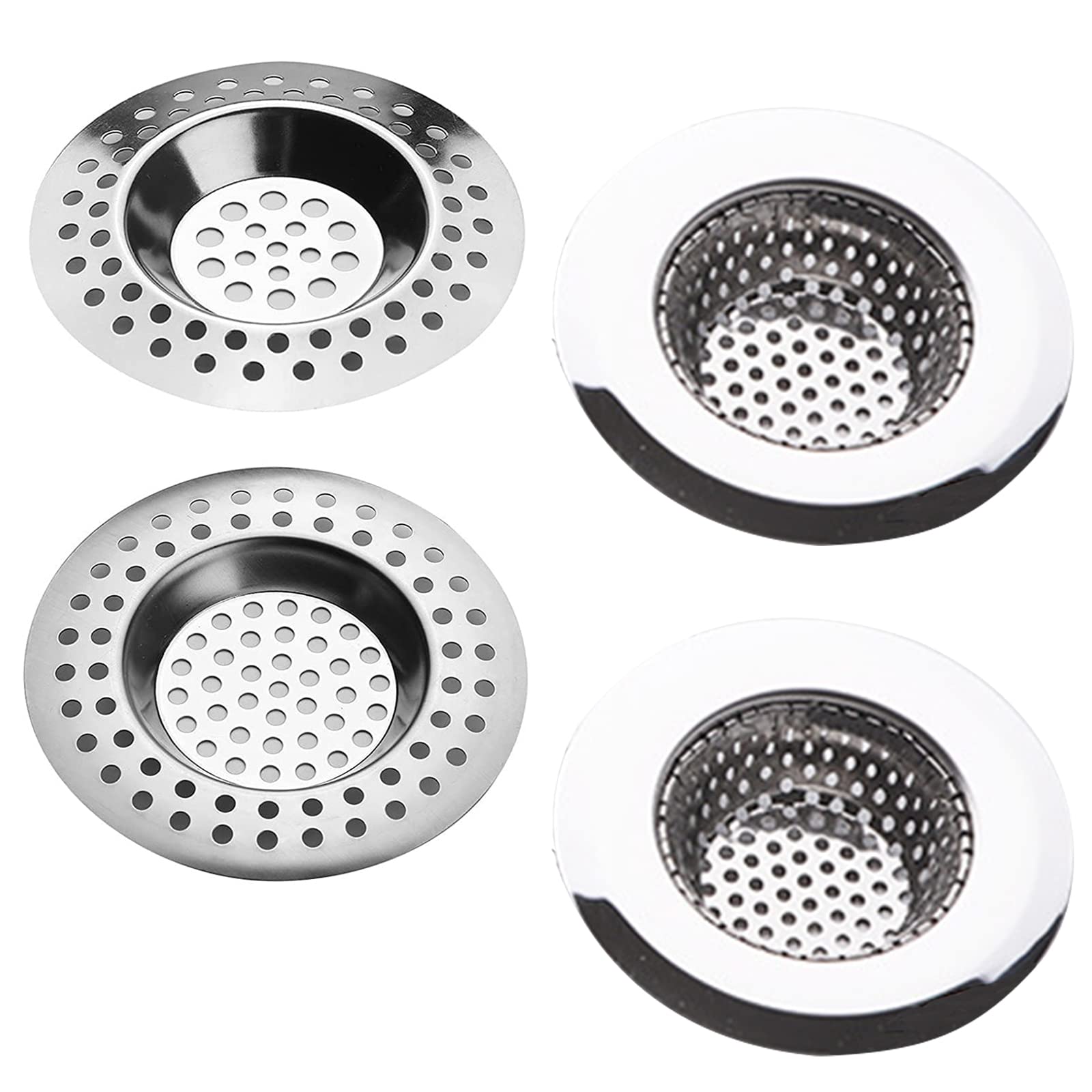 MOSNOW 4 PCS Sink Strainer, Drain Hair Catcher Stainless Steel Kitchen Sink Strainer Plug Shower Bathroom Plug Hole Hair Catcher, Drain Protector Filter, 2 Models（Outer diameter 77mm and 70mm）