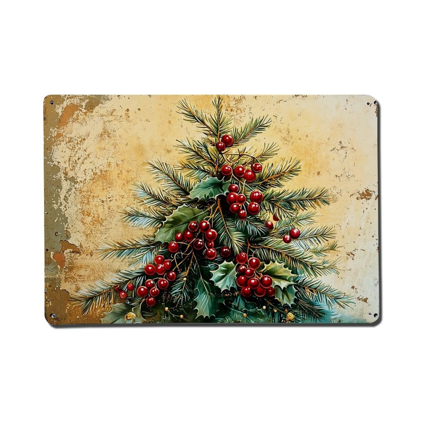 Jdfenggu Vintage Christmas Berry Branch Pattern Retro Metal Tin Sign, Metal Poster For Bar, Home, Man Cave, Kitchen, Laundry Room Art Decor 8X12 Inch