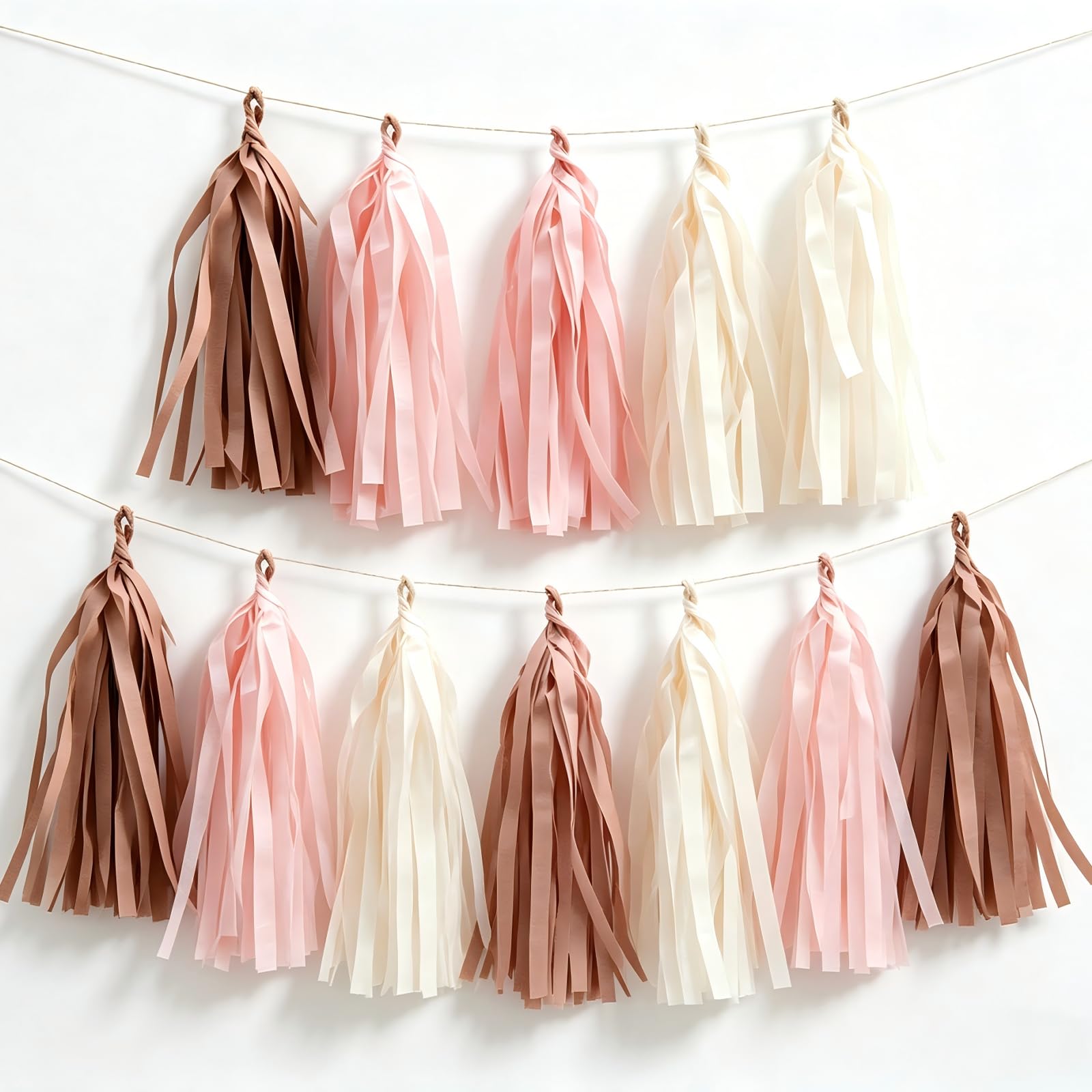 15 Count Dusty Rose, Terracotta, Cream Tassel Garland for Party Decorations — image 1
