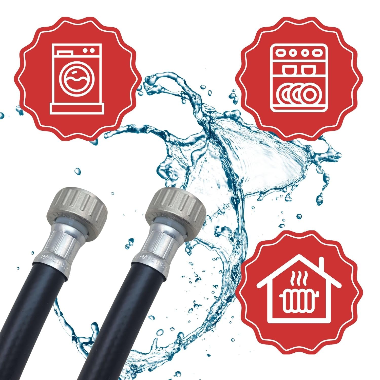 LICHTBLAU Tuyau d'alimentation d'eau chaude 90° I 3 m I 3/4" Chauffage Machine à laver lave-vaisselle I 2609 I Tuyau d'eau chaude avec filetage métallique I Joint inclus