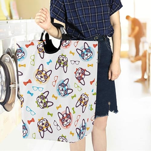 Miniatura 6 de visesunny Cesta plegable para la ropa sucia Bulldog con pajarita de animales grande con asa, juguetes y organización de ropa para baño, dormitorio,