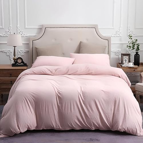 Miniatura 2 de INDACORIFY Juego de funda de edredón de algodón de color rosa bebé, lavado a la piedra, funda de edredón de algodón suave, funda de edredón para