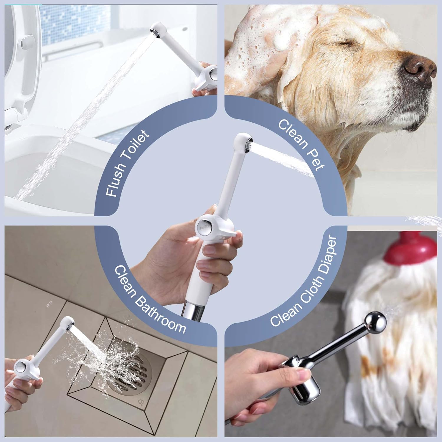SonTiy Handheld Bidet Sprayer for Toilet, White Cloth Diaper Toilet Sprayer Attachment with Backflow Preventer, Adjustable Water Pressure Toilet Jet Spray for Feminine Wash