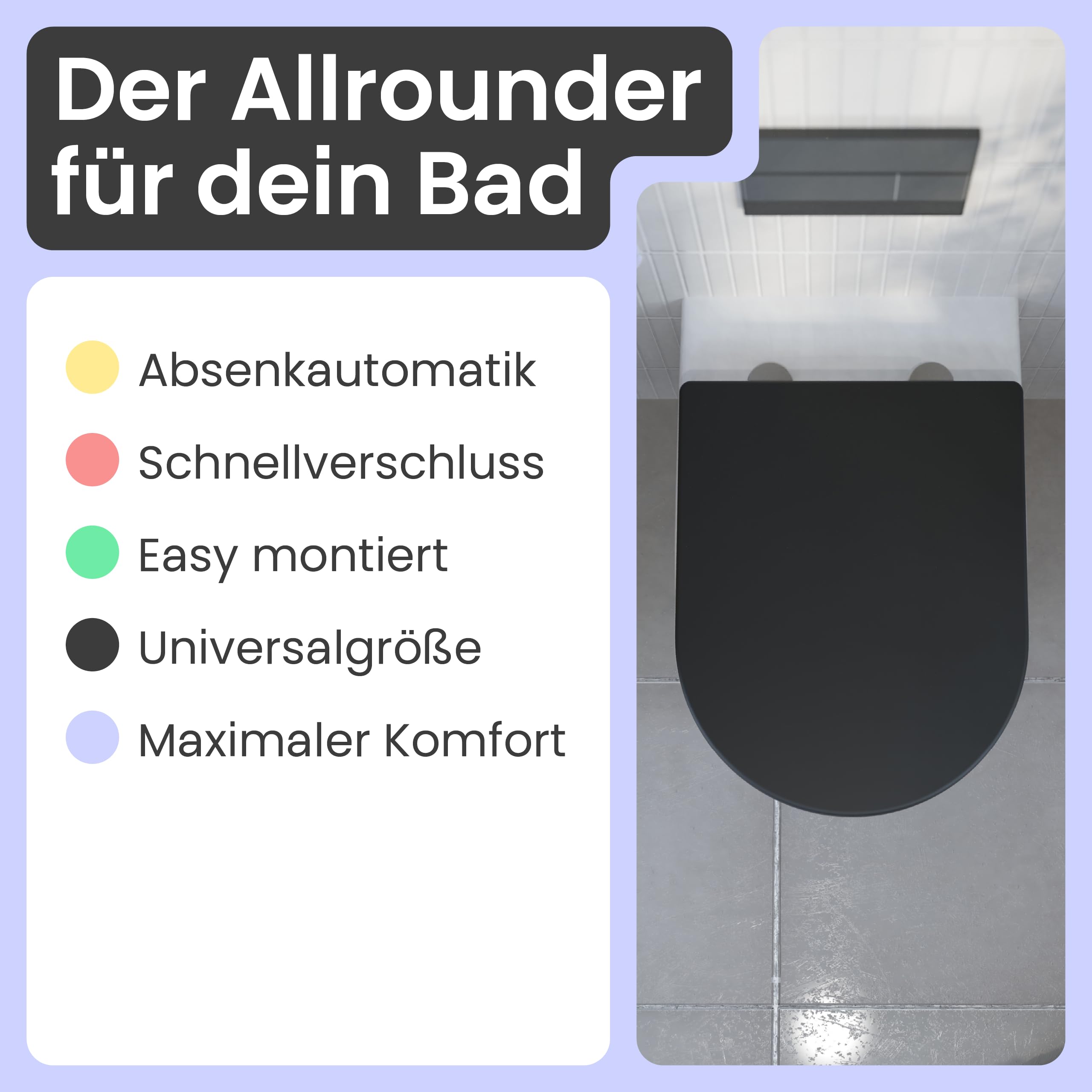instmaier Helma | WC-Sitz | D-Form | Schwarz | mit Schnellverschluss | Toilettendeckel mit Absenkautomatik | Toilettensitz mit Schnellverschluss | Klodeckel | Klobrille | Toilettenbrille