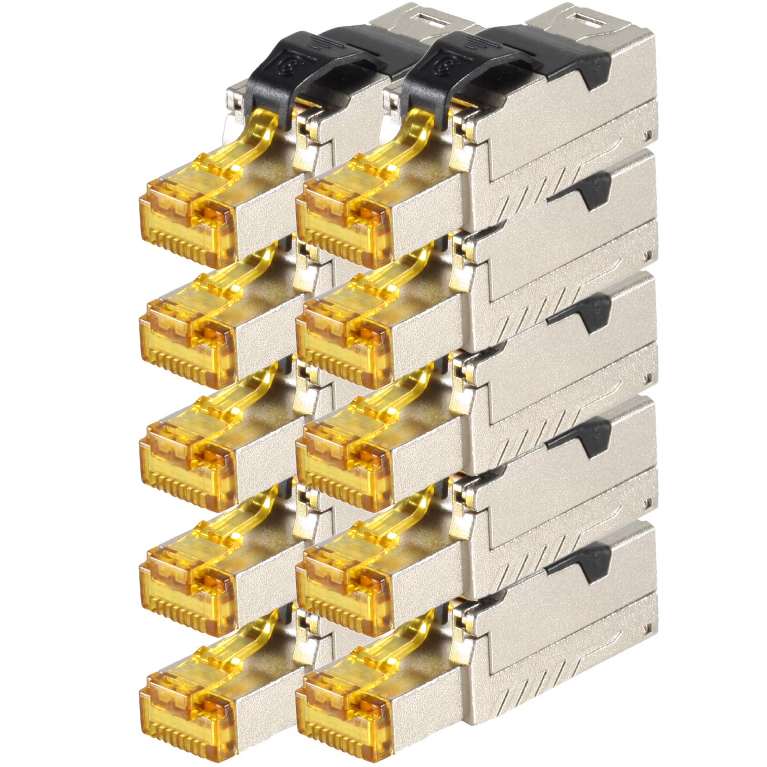 1aTTack.de 10 x CAT 8-10 x connettore di rete RJ45 Connettore RJ45 senza attrezzi Custodia in metallo schermato CAT8 40 Gbit s compatibile con Cat5 Cat6 Cat7 10 pezzi Connettore Cat8 Connettore Cat8