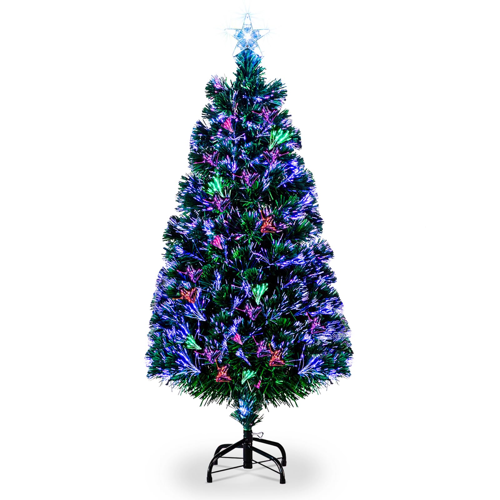 Wenyuyu 4Ft - Green 4Ft Fibre Optic Christmas Tree With Stars - Fiber Colorful And Color-Changing Artificial Xmas Tree Seasonal Decoration (4Ft - Green)