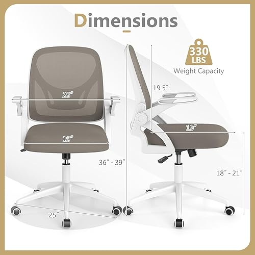 Miniatura 3 de Giantex Silla de oficina de malla, silla de escritorio ergonómica con brazos abatibles y soporte lumbar, escritorio giratorio de altura ajustable