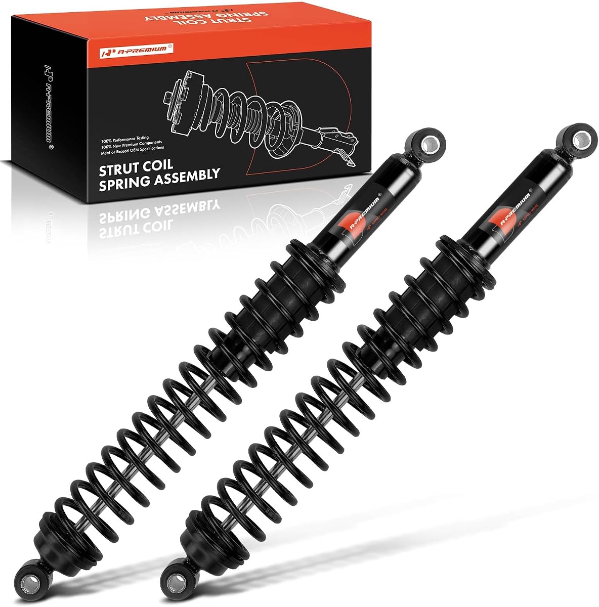 A-Premium Rear Load Adjusting Shock Absorbers w/Coil Springs, Set of 2 | Compatible with Chevrolet Silverado 1500, Tahoe and GMC Sierra 1500, Yukon and Dodge Ram 1500 and Nissan Titan