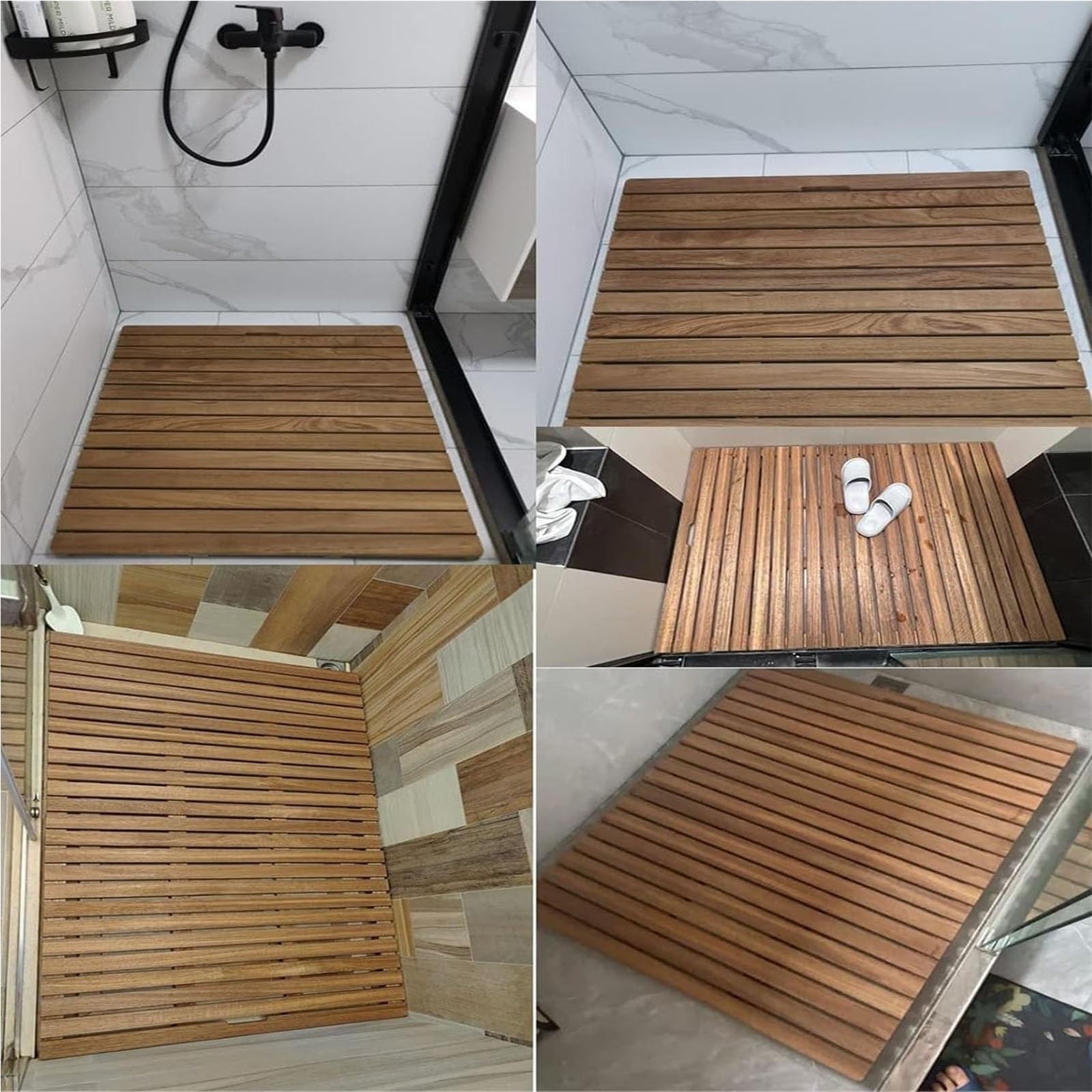 pedana doccia legno Tappetino Da Bagno In Legno Antiscivolo, In Legno Massello A Doghe Per Uso Interno Ed Esterno, Antiscivolo Superficie Liscia E Materiale(L x W 55 x 30cm)